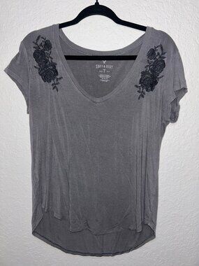 Soft & Sexy Grey Shirt with Floral Embroidery